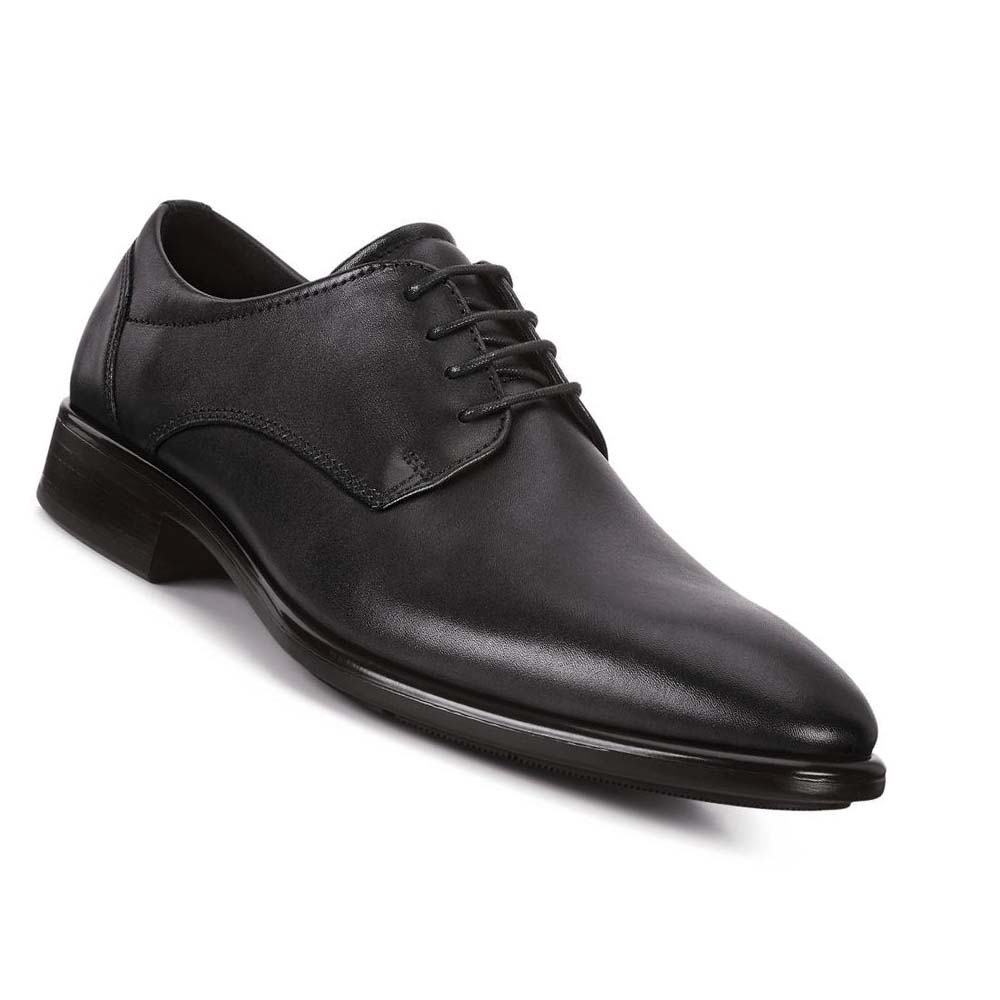 Men's Ecco Citytray Plain Toe Dress Shoes Black | USA 512XYU